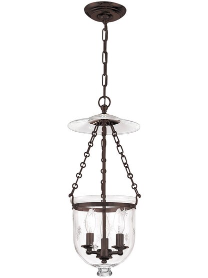 Hampton Bell Jar Hall Pendant With Etched Star Pattern In Olde Bronze.